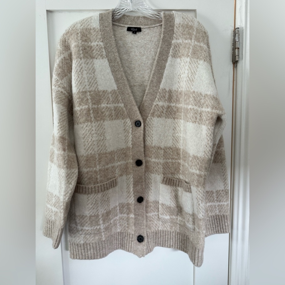 Rails Beige and Cream Plaid Cardigan